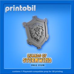 printobil_StormwindShield.jpg Free STL file STORMWIND GUARD'S SHIELD - PLAYMOBIL COMPATIBLE PARTS FOR CUSTOMIZERS・3D print model to download