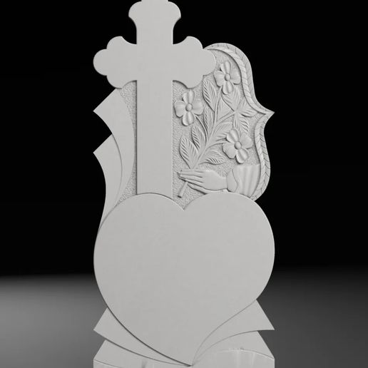 Cross with Leaves and Hands - Tombstone STL for CNC 650x1400mm