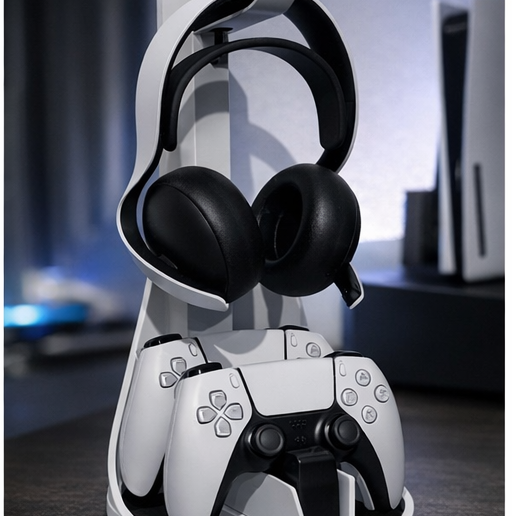 Modern gaming dock - headset & controller charging station for PS5 setups (3D print)