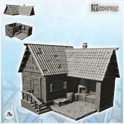 1-PREM.jpg Fichier STL Atelier de forgeron médiéval avec forge extérieure sous auvent et escalier d'accès (4) - Medieval Gothic Feudal Old Archaic Saga 28mm 15mm・Design imprimable en 3D à télécharger