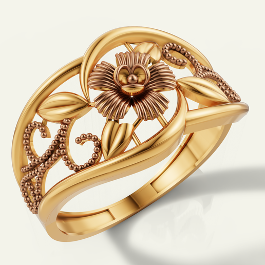 Nature-Inspired Flower and Leaf Floral Filigree Ring