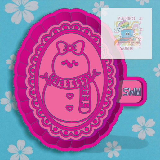 Snowman-with-Scarf-and-Bow-Photo-Frame.png Snowman with Scarf and Bow Photo Frame Mold Housing
