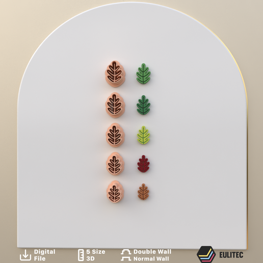 POLYMER CLAY CUTTERS STUD 5 SIZE Autumn/Oak Leaf/EULITEC.COM/CC/COPYRIGHTED LICENSE 3D model