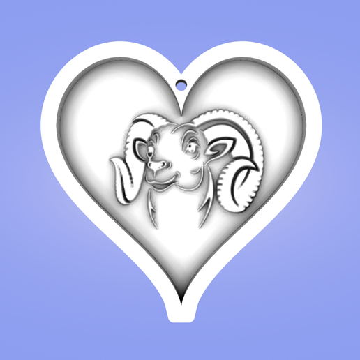 Key pendant, heart, Aries 3D model