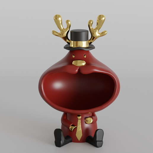 Festive Reindeer Candy Holder STL File - Cute Christmas Reindeer with Top Hat and Golden Antlers for Holiday Decor - 3D Print Digital Download - 3D model önizlemesi