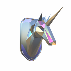 IMG_3822_copy_2441x2663.png Unicorn Head Trophy Low Poly avec plaque arrière