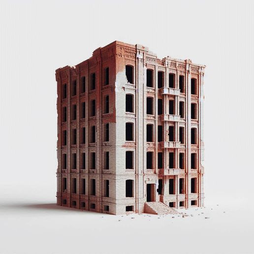 Abandoned Futuristic Building Ruins Scale Model for Dioramas