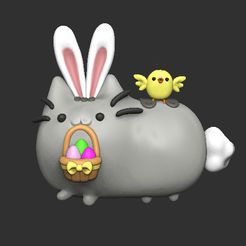 pus1.jpg STL file Pusheen Easter Bunny key chain・3D print design to download