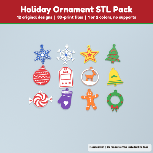 Holiday Ornament STL Pack: 12 Original 3D-Print Ornaments