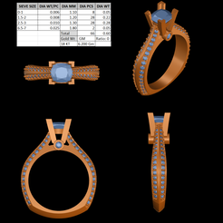 SIEVE SIZE | DIA WT/PC | DIAMM | DIA PCS | DIA WT 0.006 2 1.80 0.025 Fichier STL Bague à diamant solitaire・Plan pour imprimante 3D à télécharger
