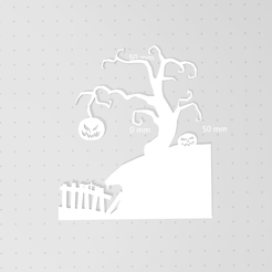 HauntedTreeonHill1.png Archivo STL Árbol embrujado en una colina con linternas Jacko, plantilla de ventana, escena de proyector, arte de pared 2D, silueta, Halloween・Diseño de impresora 3D para descargar, drakoniccreations