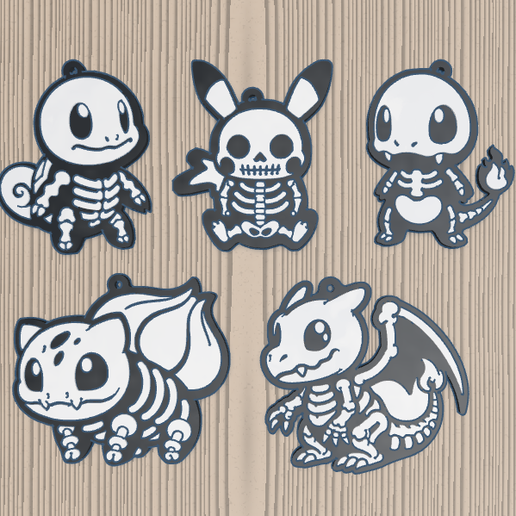 PACK x5 KEYRINGS POKEMON HALLOWEEN SKULL 3D model