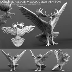 Megaloceros Peryton Patreon Release merged.jpg Файл STL Megaloceros Peryton・Шаблон для 3D-печати для загрузки