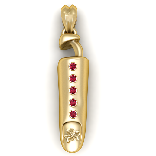 Luxury Gold Vertical Bar Pendant with Ruby Stone Line