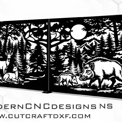 Wild Boar & Deer Forest Gate Pattern DXF SVG – Wildlife CNC Metal Panel