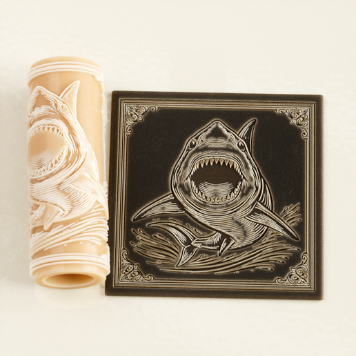 White Shark Texture Roller STL File – Bold Ocean Design for Clay, Pottery & Fondant