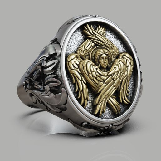 👼 Seraphim Angel Oval Signet Ring・ 3D File for 3D printing・Cults