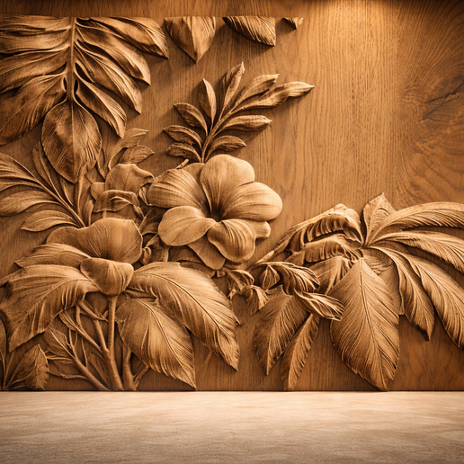 Tropical Floral Accent Wall Art Panel STL for CNC Router, Botanical Hibiscus Relief Wall Decor Digital Download