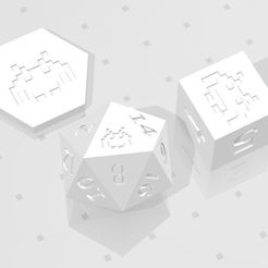D2 D6 D20 - Space Invaders.jpg STL file D2, D6 and D20 - Space Invaders Alien Symbol Logo・3D printable model to download