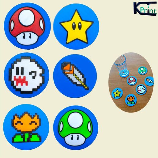 ⭐ Mario Bros: Set of 6 Cup Holders・ 3D File for 3D printing・Cults