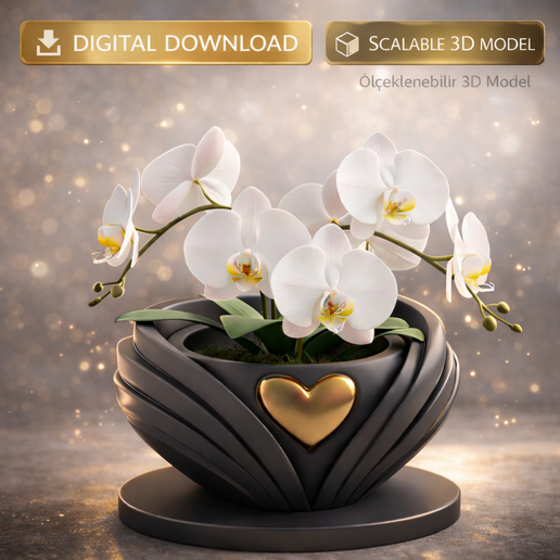 Luxury heart planter STL, modern flower pot