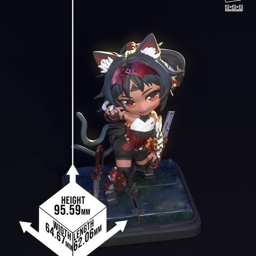 Nekomata-Dimensions.png Nekomata - Chuya Factory Chibi Collector Series Modelo de impresión 3D