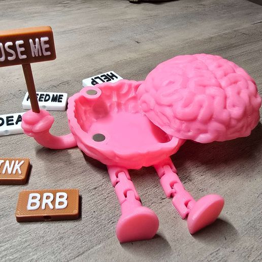 🧠💡Cute Articulated Brain Box with Interchangeable Signs・Free STL File ...