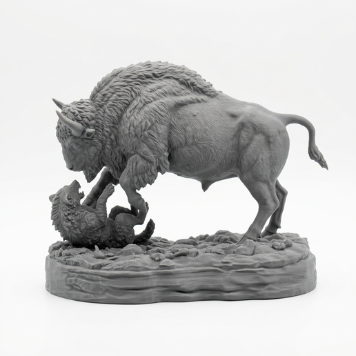 Bison Priscus Charging Cave Hyena Figure - 1:10 Scale