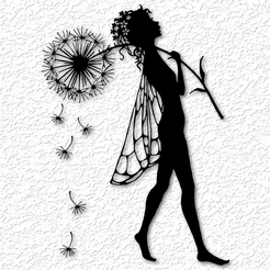 project_20230414_1536187-01.png Fichier STL Fée avec fleur art mural fée dandilion décoration murale 2d art・Modèle à imprimer en 3D à télécharger