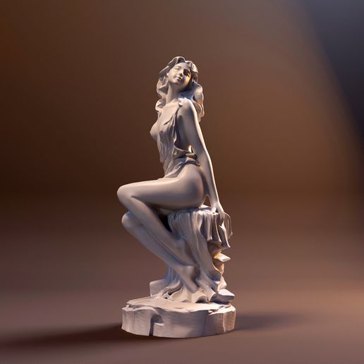 asian girl on the rock (sculpture) 3D model
