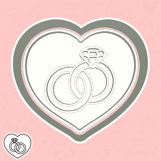 Wedding Day cookie cutters - eternal love rings (heart shaped) (style 1)