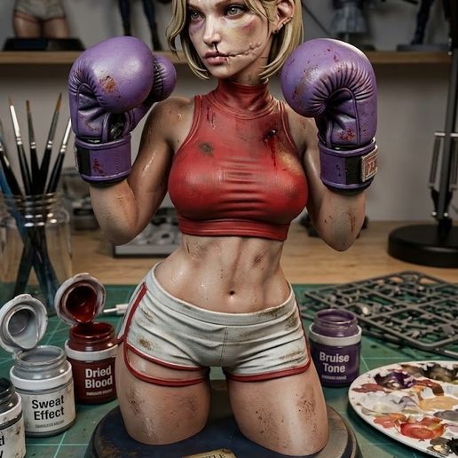 MULHER BOXER | LUTADORA COM CICATRIZ | STL