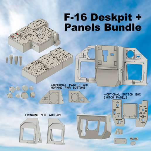 航空機・ヘリコプター desk display model 1/48 F/A-18 F-16 🐆 F-16 Deskpit & Panel & Kneeboard Bundle・ 3D File for 3D