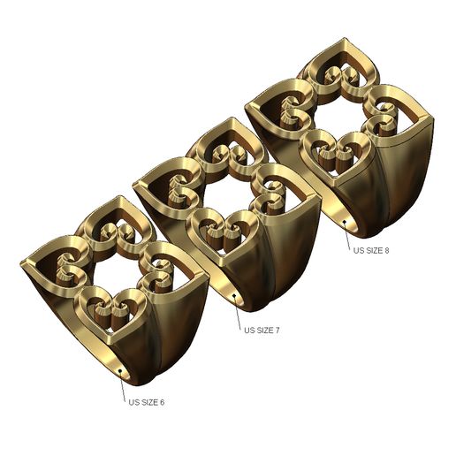 Square floral hearts fashion ring US sizes 6 7 8 3D print model 3D model