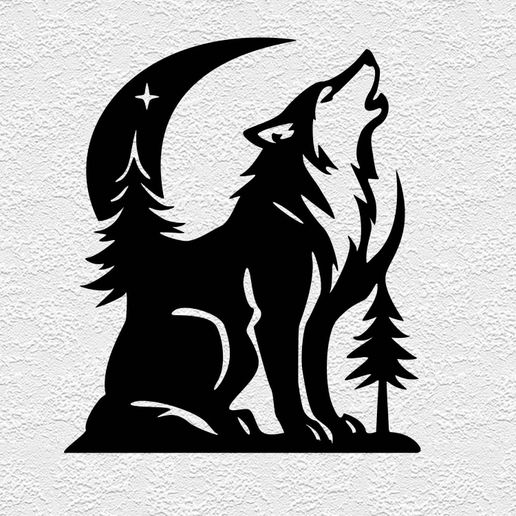 WOLF HOWLING WITH MOON WALL ARTS