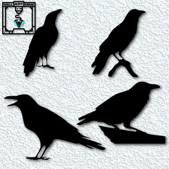 project_20230919_1345152-01.png STL file Realistic Crow wall art Pack Raven Wall decor bundle of 4 Halloween decorations・3D printer model to download