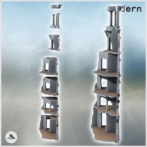 3.jpg Ruined corner building with brick base and columns (13) - Modern WW2 WW1 World War Diaroma Wargaming RPG Mini Hobby