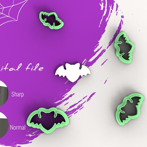 Halloween Bat 3 Polymer Clay Cutter | Digital STL File | 4 Sizes | 2 Cutter Versions 3D model
