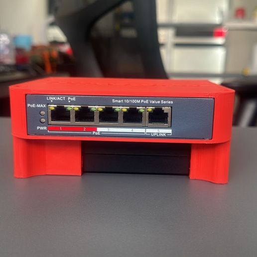Hikvision 4 Port Switch Bracket with Power Supply Wall Mount 3D Print