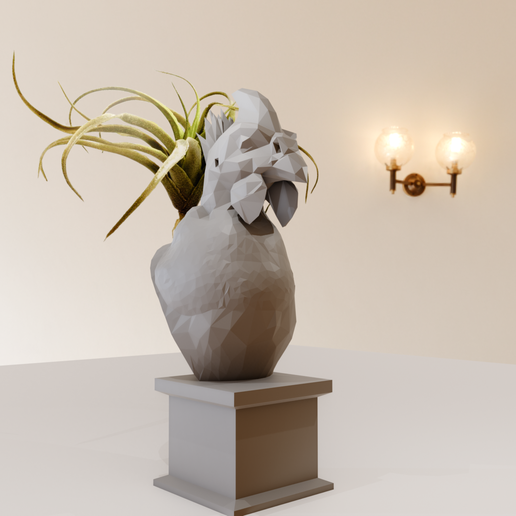 guinea fowl head bust planter pot flower vase low poly stl - 3D model önizlemesi