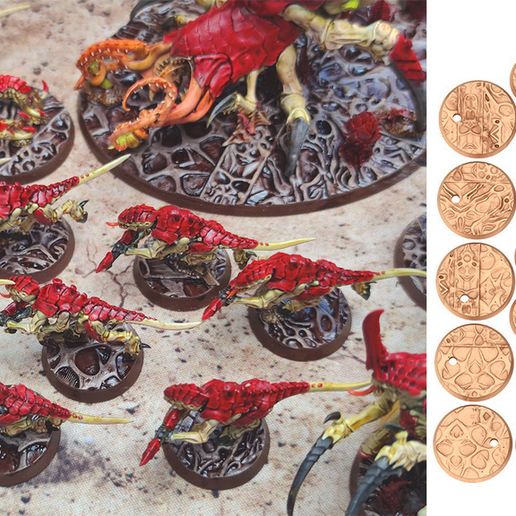 Fukai Bases -28mm, 40mm  – Pre-drilled textured bases matching starter set Tyranid Armies