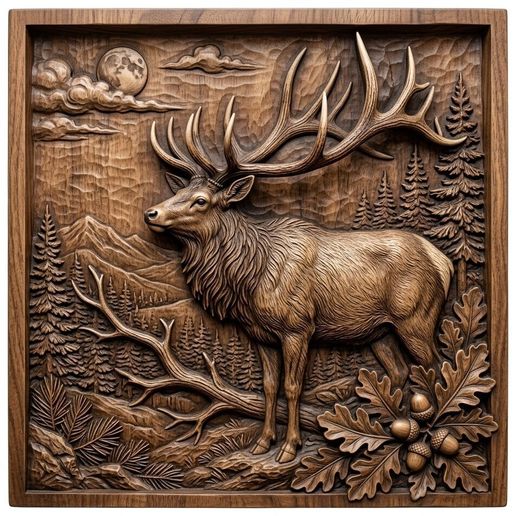 Majestic Mountain Elk Wildlife CNC Relief STL