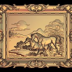 236.jpg Free STL file two horses by the river frame・Design to download and 3D print