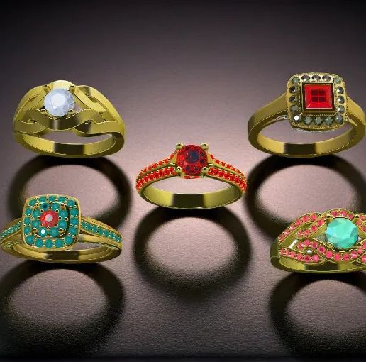 👴 old Gemstone Rings Set Combo 3D print model・ STL File for 3D