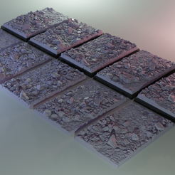 ovw.png STL file 5x 50mm x 75mm square base with stoney ground (+toppers)・Model to download and 3D print