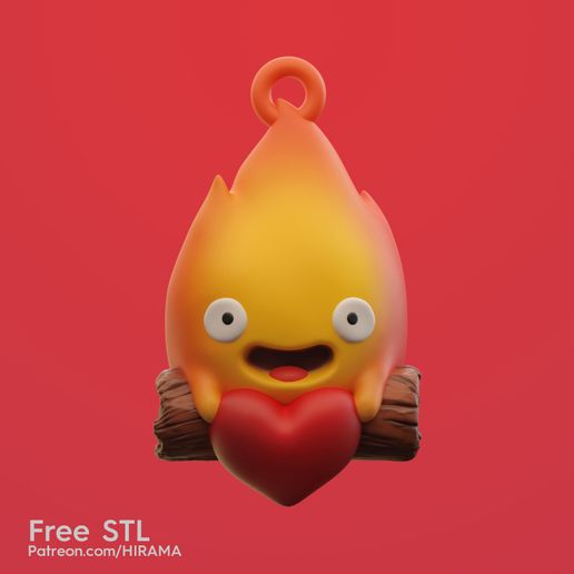 Cute Valentine calcifer keychain 3D model