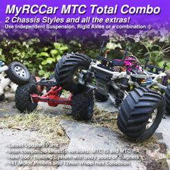 MyRCCar MTC Total Combo 2 Chassis Styles and all the extras! Use Independent Suspension, Rigid Axles or,a’combination «) P a Archivo 3D ¡MyRCCar MTC Total Combo, dos estilos de chasis 1/10 RC Off-Road y muchos extras!・Objeto para impresora 3D para descargar, dlb5