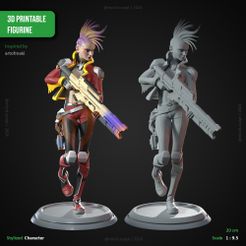 render-print-and-colorized.jpg Cyberpunk Girl with Gun