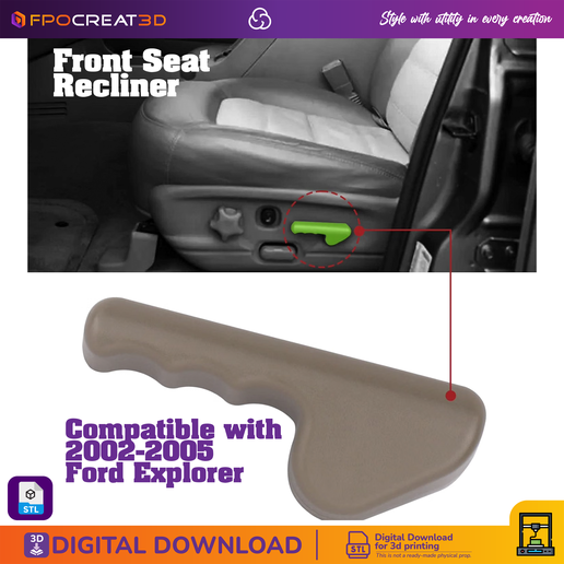 Palanca de Reclinado de Asiento Delantero para Ford Explorer / Mercury Mountaineer 2002–2005 | STL 3D
