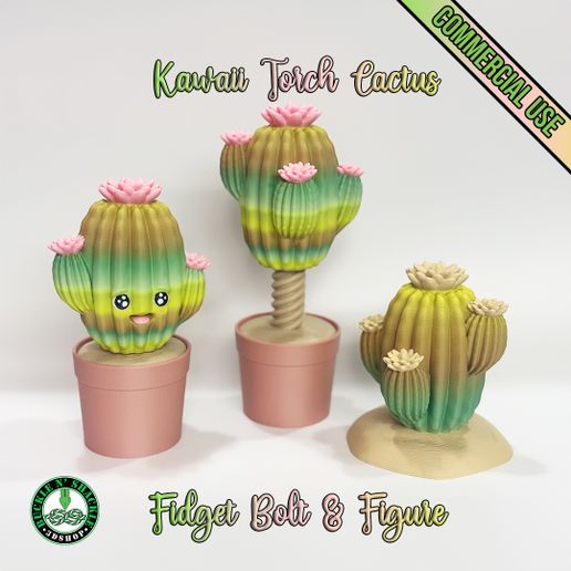 Kawaii Torch Cactus Fidget Bolt & Figure - Commercial Use 3D model